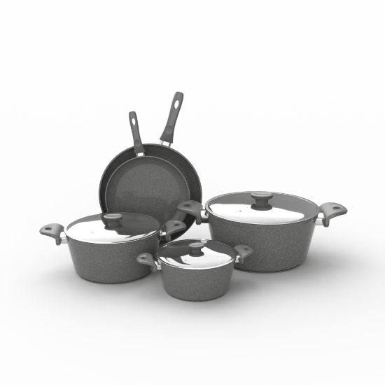 TopChef Granite Cookware Set - 8 pcs  -  With Glass Cover  - Gray - 3